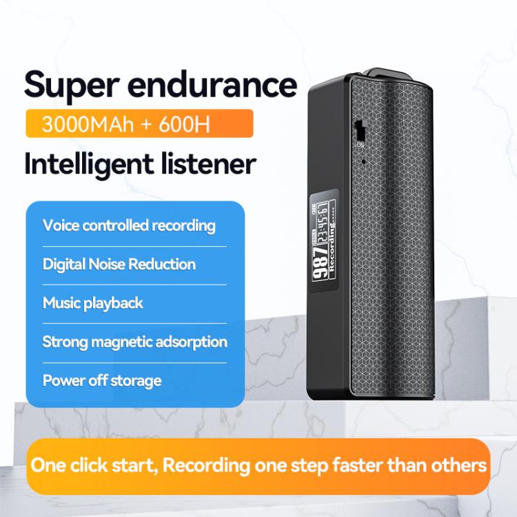 JNN Q70P OLED Display Magnetic Noise Reduction Voice Recording Pen Support APP Control, Memory:16GB(Black)