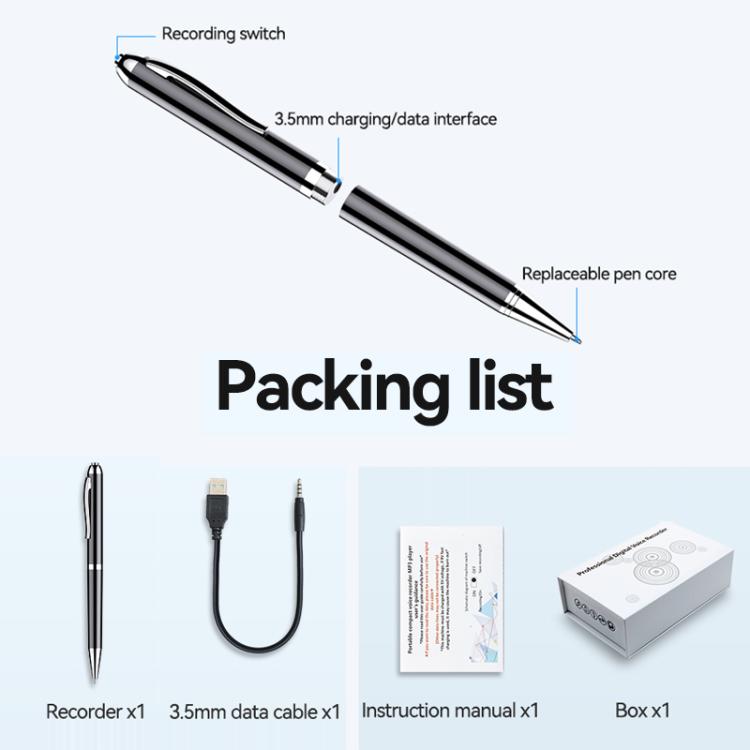 JNN Q90A Smart AI Voice Recording Pen Support APP Control, Memory:32GB(Black)