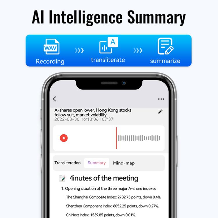 JNN M29A Portable Smart AI Magnetic Recorder Support APP Control, Memory:8GB(Black)