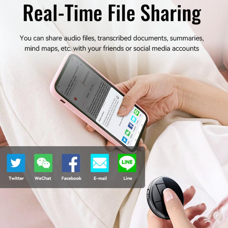 JNN M29A Portable Smart AI Magnetic Recorder Support APP Control, Memory:64GB(Black)