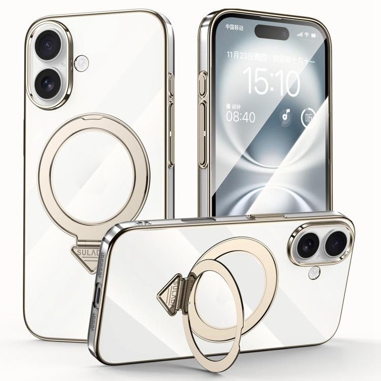 For iPhone 16 SULADA Electroplated Transparent MagSafe Holder Phone Case(Grey)