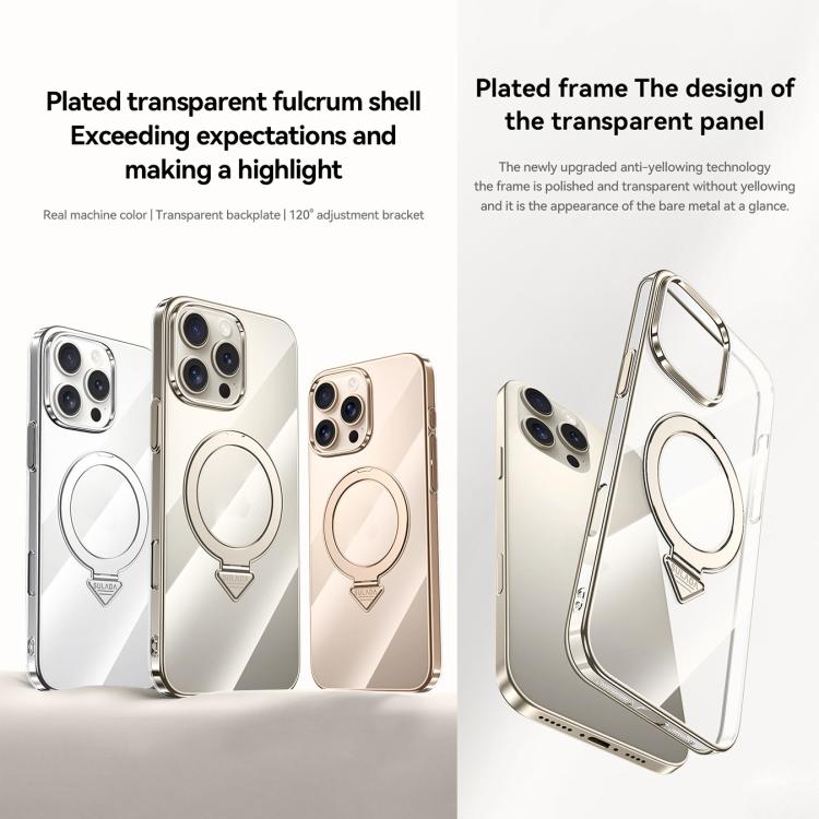 For iPhone 16 Plus SULADA Electroplated Transparent MagSafe Holder Phone Case(Black)