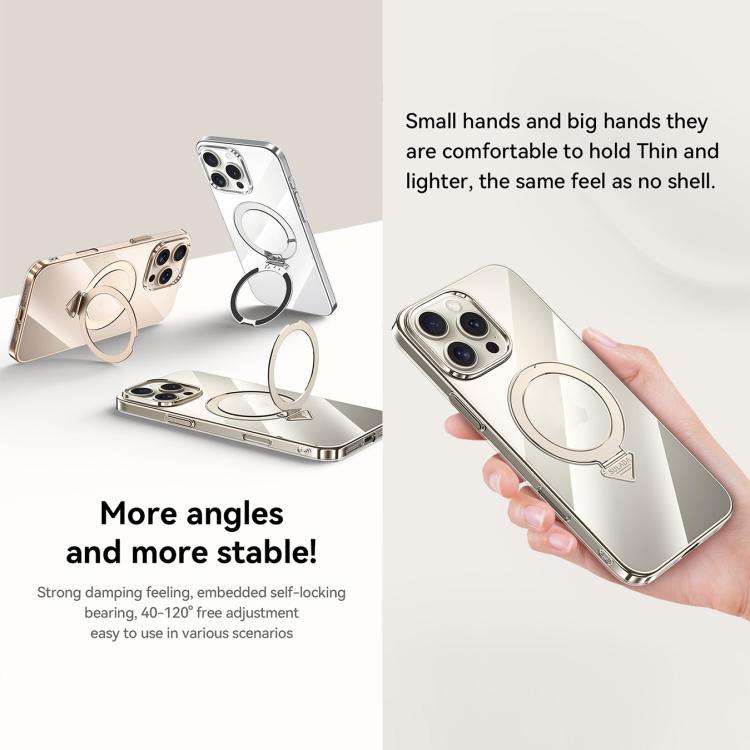 For iPhone 15 Pro SULADA Electroplated Transparent MagSafe Holder Phone Case(Silver)