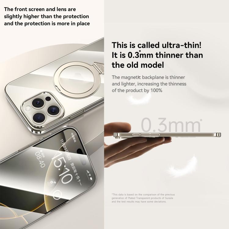 For iPhone 15 SULADA Electroplated Transparent MagSafe Holder Phone Case(Grey)
