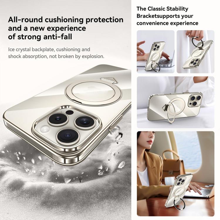 For iPhone 15 Pro SULADA Electroplated Transparent MagSafe Holder Phone Case(Grey)