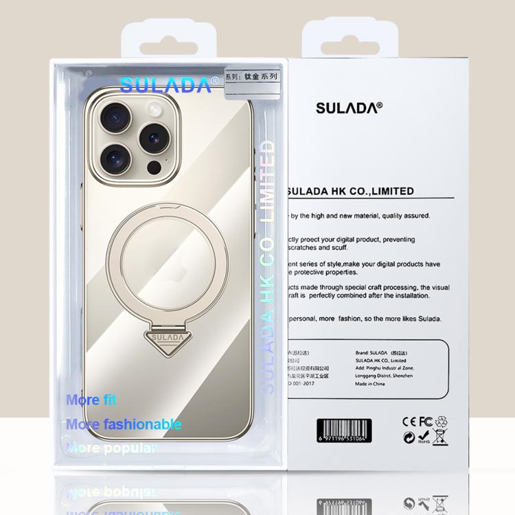 For iPhone 16 SULADA Electroplated Transparent MagSafe Holder Phone Case(Gold)