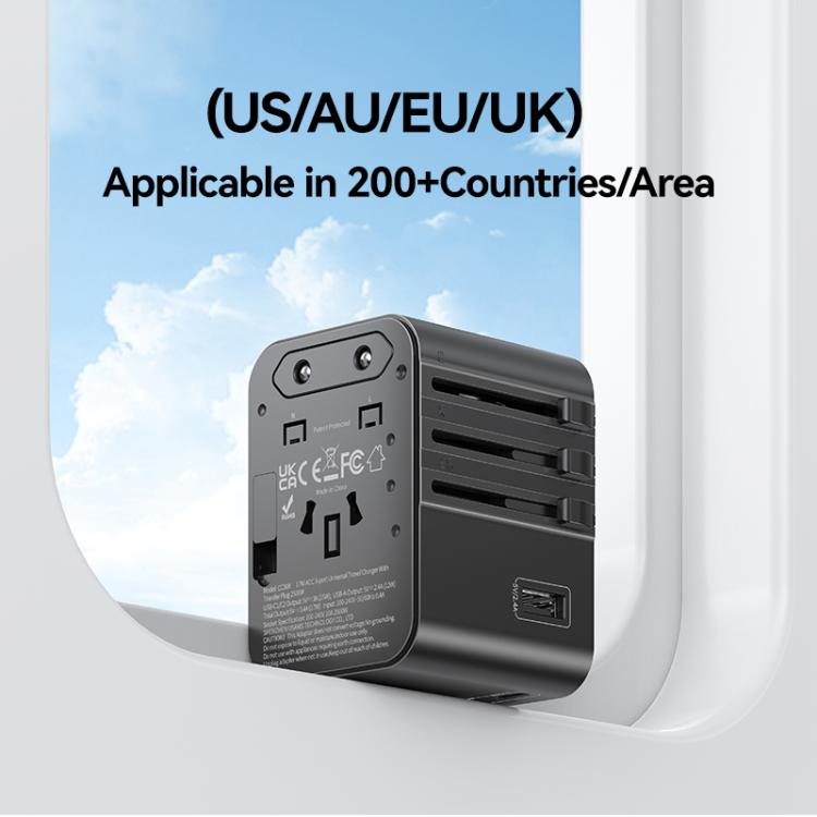 USAMS CC308 17W Dual Type-C and USB-A Ports Universal Travel Charger(Black)