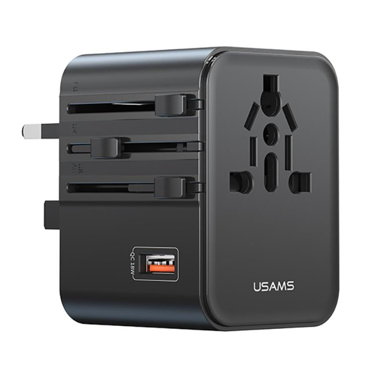 USAMS CC309 25W Dual Type-C and USB-A Ports Universal Travel Charger(Black)