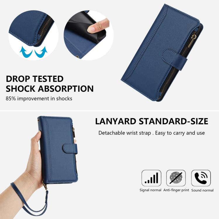 Magnetic Closure 9 Card Slots Zipper Leather Case with Hand Strap, For iPhone 15, For iPhone 14 Plus, For iPhone 14 / 13, For iPhone 14 Pro