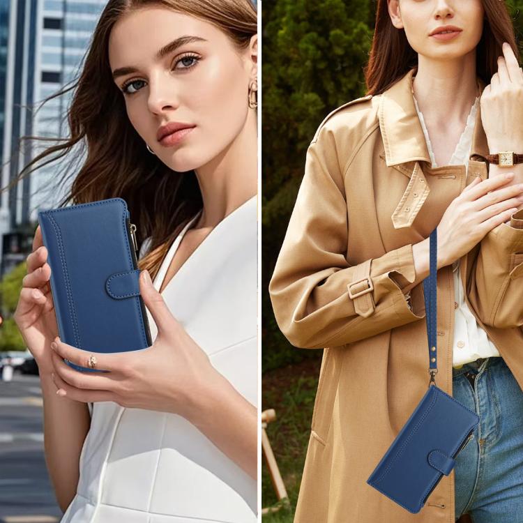 Magnetic Closure 9 Card Slots Zipper Leather Case with Hand Strap, For iPhone 15, For iPhone 14 Plus, For iPhone 14 / 13, For iPhone 14 Pro