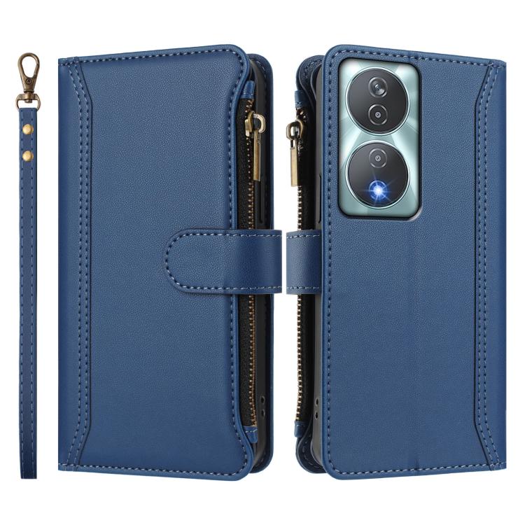 Magnetic Closure 9 Card Slots Zipper Leather Case with Hand Strap, For Honor 90 Smart 5G Global, For Honor Magic6 Pro 5G Global, For Honor Magic6 5G Global, For Honor X8b 4G Global