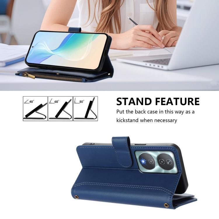Magnetic Closure 9 Card Slots Zipper Leather Case with Hand Strap, For Honor 90 Smart 5G Global, For Honor Magic6 Pro 5G Global, For Honor Magic6 5G Global, For Honor X8b 4G Global