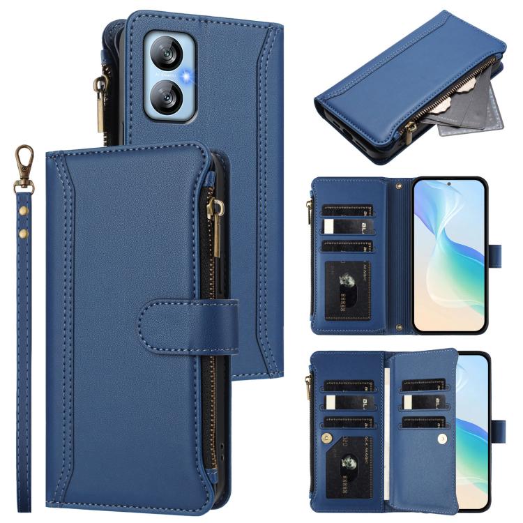 Magnetic Closure 9 Card Slots Zipper Leather Case with Hand Strap, For Blackview Oscal Flat 1C, For Blackview Wave 6C, For Blackview Shark 8 / Oscal Tiger 12, For Blackview A52 / A52 Pro