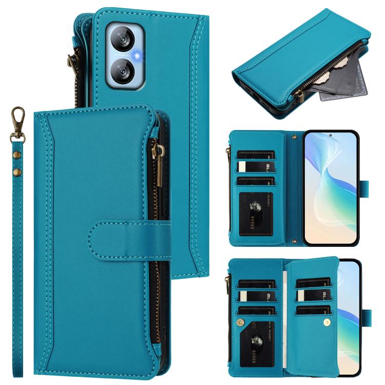 Magnetic Closure 9 Card Slots Zipper Leather Case with Hand Strap, For Blackview Oscal Flat 1C, For Blackview Wave 6C, For Blackview Shark 8 / Oscal Tiger 12, For Blackview A52 / A52 Pro