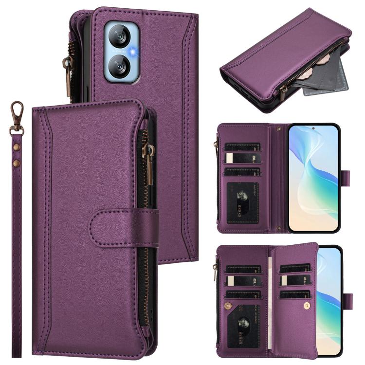 Magnetic Closure 9 Card Slots Zipper Leather Case with Hand Strap, For Blackview Oscal Flat 1C, For Blackview Wave 6C, For Blackview Shark 8 / Oscal Tiger 12, For Blackview A52 / A52 Pro