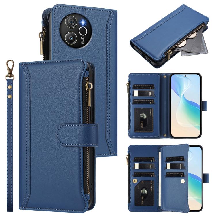 Magnetic Closure 9 Card Slots Zipper Leather Case with Hand Strap, For Blackview Oscal Flat 1C, For Blackview Wave 6C, For Blackview Shark 8 / Oscal Tiger 12, For Blackview A52 / A52 Pro