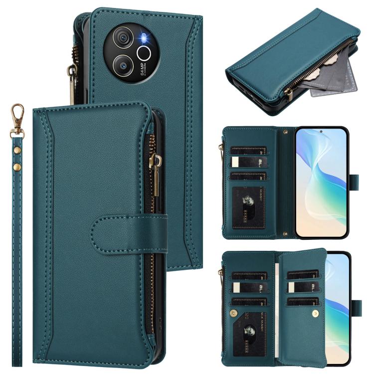 Magnetic Closure 9 Card Slots Zipper Leather Case with Hand Strap, For Blackview Oscal Flat 1C, For Blackview Wave 6C, For Blackview Shark 8 / Oscal Tiger 12, For Blackview A52 / A52 Pro