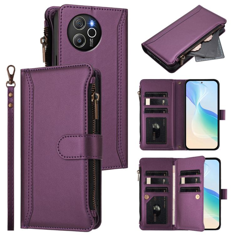 Magnetic Closure 9 Card Slots Zipper Leather Case with Hand Strap, For Blackview Oscal Flat 1C, For Blackview Wave 6C, For Blackview Shark 8 / Oscal Tiger 12, For Blackview A52 / A52 Pro