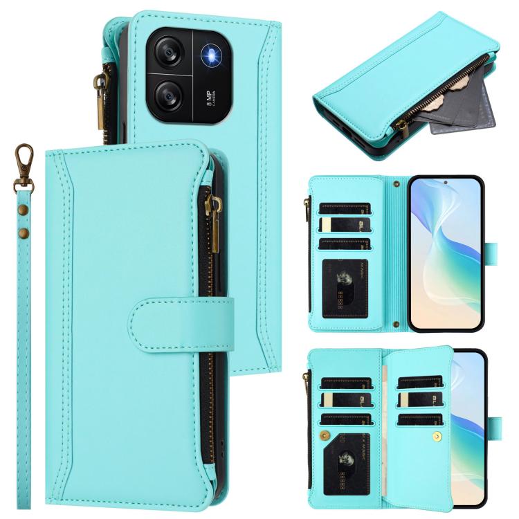 Magnetic Closure 9 Card Slots Zipper Leather Case with Hand Strap, For Blackview Oscal Flat 1C, For Blackview Wave 6C, For Blackview Shark 8 / Oscal Tiger 12, For Blackview A52 / A52 Pro
