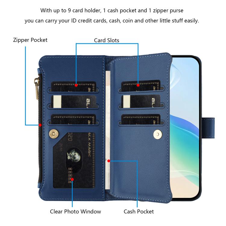 Magnetic Closure 9 Card Slots Zipper Leather Case with Hand Strap, For Blackview Oscal Flat 1C, For Blackview Wave 6C, For Blackview Shark 8 / Oscal Tiger 12, For Blackview A52 / A52 Pro
