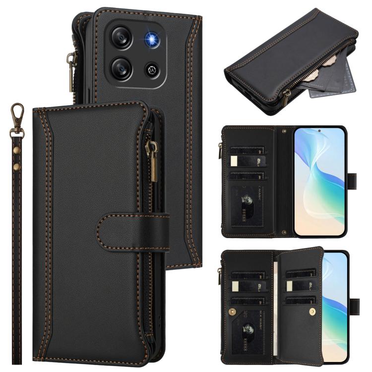 Magnetic Closure 9 Card Slots Zipper Leather Case with Hand Strap, For Blackview Oscal Flat 1C, For Blackview Wave 6C, For Blackview Shark 8 / Oscal Tiger 12, For Blackview A52 / A52 Pro