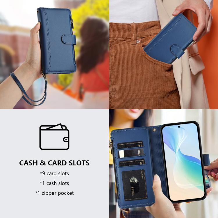 Magnetic Closure 9 Card Slots Zipper Leather Case with Hand Strap, For Ulefone Note 21, For Ulefone Note 18 Ultra / Note 18 Pro, For Ulefone Note 20 Pro, For Ulefone Note 19