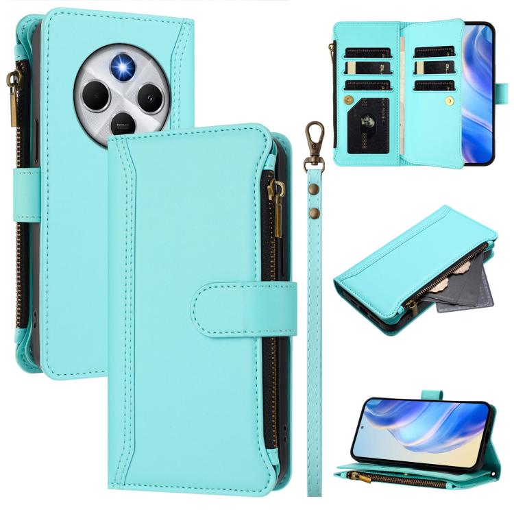 Magnetic Closure 9 Card Slots Zipper Leather Case with Hand Strap, For Redmi K80 / K80 Pro, For Redmi Note 14 Pro 4G, For Redmi Note 14 4G 163.25mm, For Redmi 14C 4G / 14R 5G / A3 Pro
