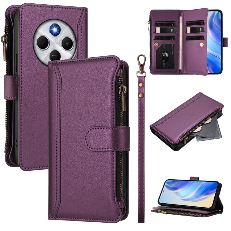 Magnetic Closure 9 Card Slots Zipper Leather Case with Hand Strap, For Redmi K80 / K80 Pro, For Redmi Note 14 Pro 4G, For Redmi Note 14 4G 163.25mm, For Redmi 14C 4G / 14R 5G / A3 Pro
