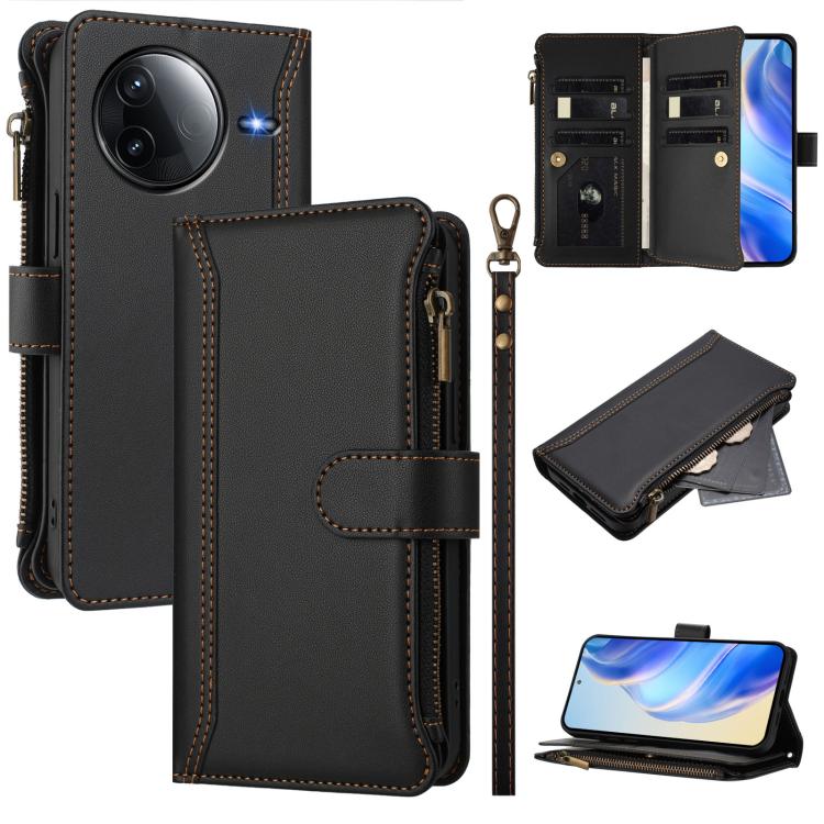 Magnetic Closure 9 Card Slots Zipper Leather Case with Hand Strap, For Redmi A5 4G 173.3mm, For Redmi Note 14 4G 164.84mm, For Redmi Note 14 Pro 5G, For Redmi Note 14 5G / Poco M7 Pro 5G