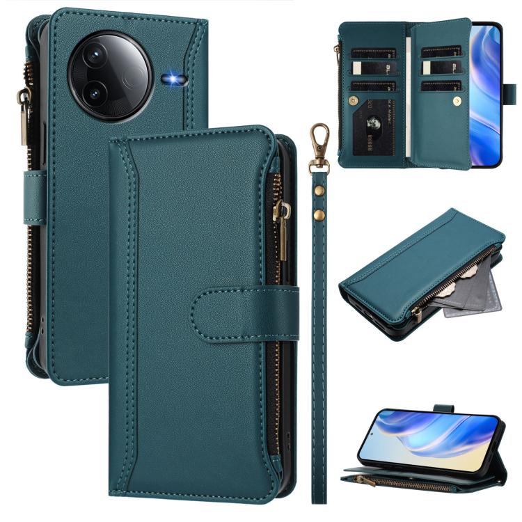 Magnetic Closure 9 Card Slots Zipper Leather Case with Hand Strap, For Redmi A5 4G 173.3mm, For Redmi Note 14 4G 164.84mm, For Redmi Note 14 Pro 5G, For Redmi Note 14 5G / Poco M7 Pro 5G