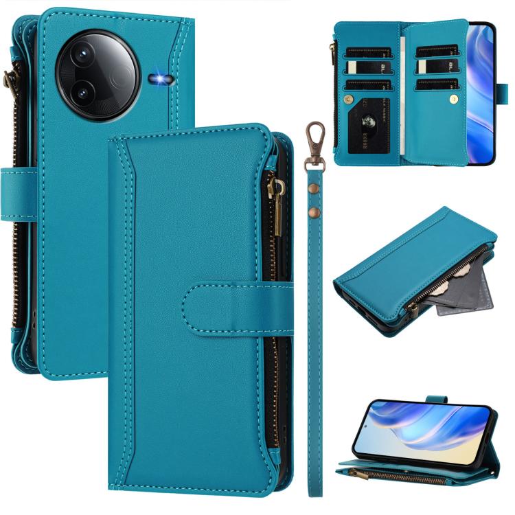 Magnetic Closure 9 Card Slots Zipper Leather Case with Hand Strap, For Redmi A5 4G 173.3mm, For Redmi Note 14 4G 164.84mm, For Redmi Note 14 Pro 5G, For Redmi Note 14 5G / Poco M7 Pro 5G