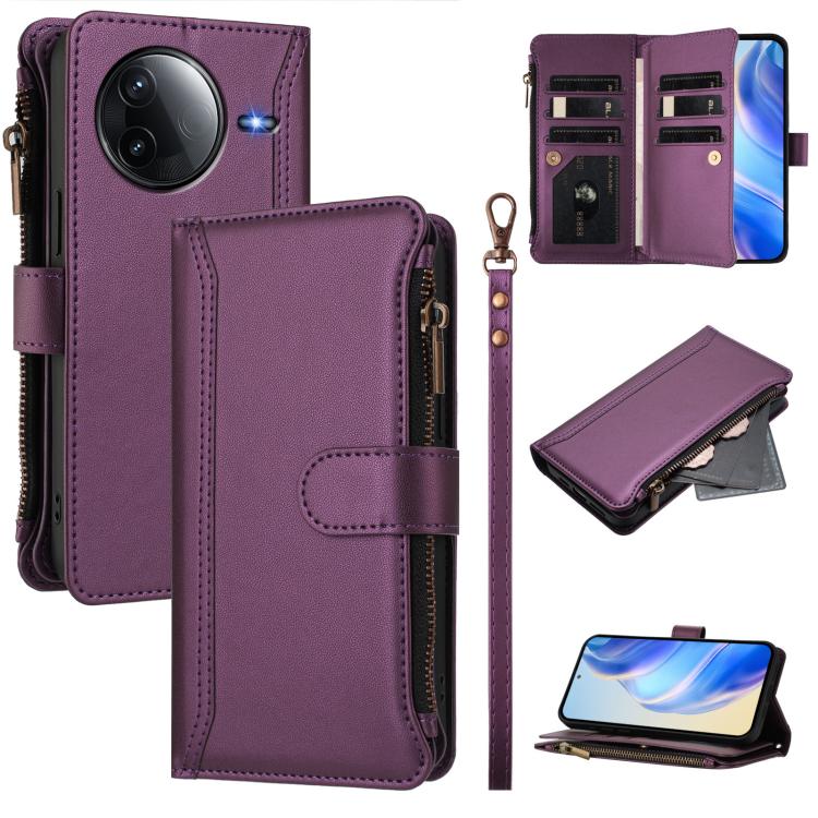 Magnetic Closure 9 Card Slots Zipper Leather Case with Hand Strap, For Redmi A5 4G 173.3mm, For Redmi Note 14 4G 164.84mm, For Redmi Note 14 Pro 5G, For Redmi Note 14 5G / Poco M7 Pro 5G