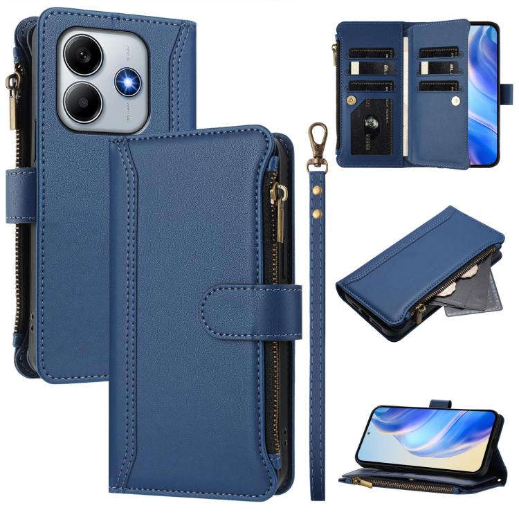 Magnetic Closure 9 Card Slots Zipper Leather Case with Hand Strap, For Redmi K80 / K80 Pro, For Redmi Note 14 Pro 4G, For Redmi Note 14 4G 163.25mm, For Redmi 14C 4G / 14R 5G / A3 Pro