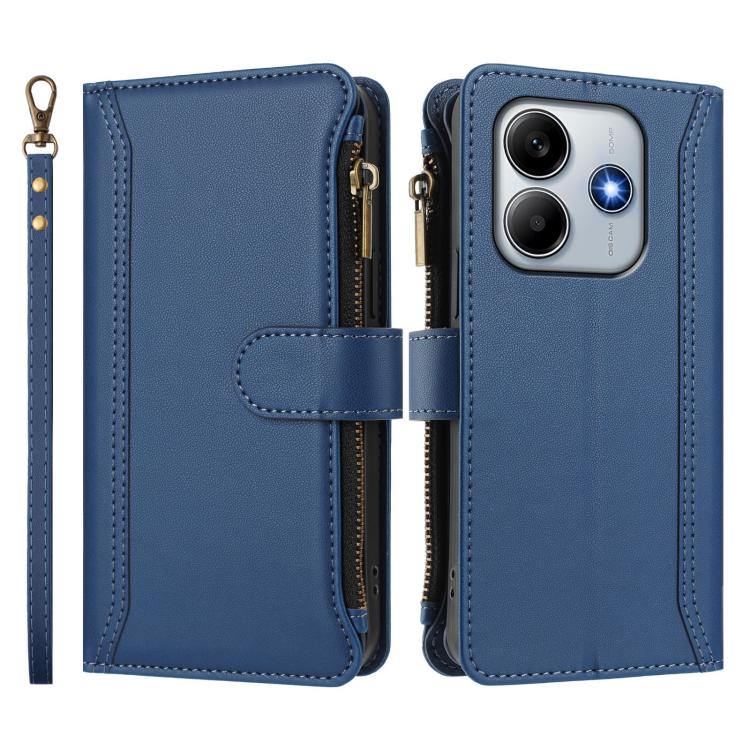 Magnetic Closure 9 Card Slots Zipper Leather Case with Hand Strap, For Redmi A5 4G 173.3mm, For Redmi Note 14 4G 164.84mm, For Redmi Note 14 Pro 5G, For Redmi Note 14 5G / Poco M7 Pro 5G