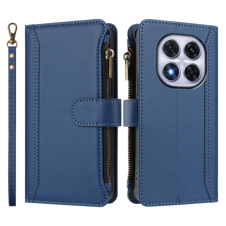 Magnetic Closure 9 Card Slots Zipper Leather Case with Hand Strap, For Redmi K80 / K80 Pro, For Redmi Note 14 Pro 4G, For Redmi Note 14 4G 163.25mm, For Redmi 14C 4G / 14R 5G / A3 Pro