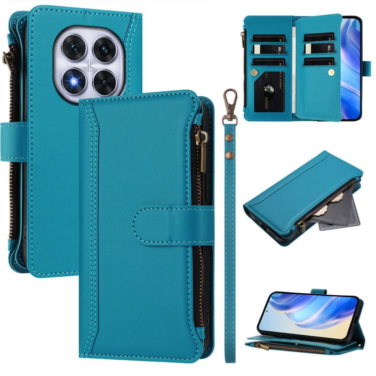 Magnetic Closure 9 Card Slots Zipper Leather Case with Hand Strap, For Redmi K80 / K80 Pro, For Redmi Note 14 Pro 4G, For Redmi Note 14 4G 163.25mm, For Redmi 14C 4G / 14R 5G / A3 Pro