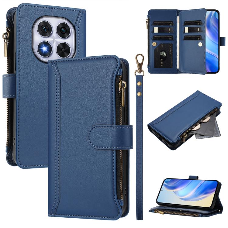 Magnetic Closure 9 Card Slots Zipper Leather Case with Hand Strap, For Redmi A5 4G 173.3mm, For Redmi Note 14 4G 164.84mm, For Redmi Note 14 Pro 5G, For Redmi Note 14 5G / Poco M7 Pro 5G