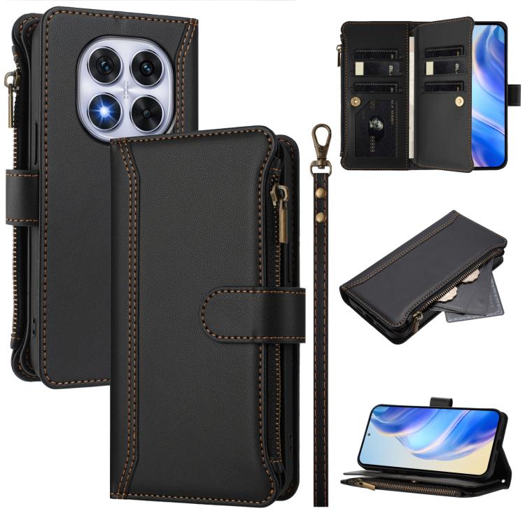 Magnetic Closure 9 Card Slots Zipper Leather Case with Hand Strap, For Redmi A5 4G 173.3mm, For Redmi Note 14 4G 164.84mm, For Redmi Note 14 Pro 5G, For Redmi Note 14 5G / Poco M7 Pro 5G