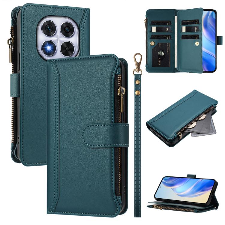 Magnetic Closure 9 Card Slots Zipper Leather Case with Hand Strap, For Redmi A5 4G 173.3mm, For Redmi Note 14 4G 164.84mm, For Redmi Note 14 Pro 5G, For Redmi Note 14 5G / Poco M7 Pro 5G