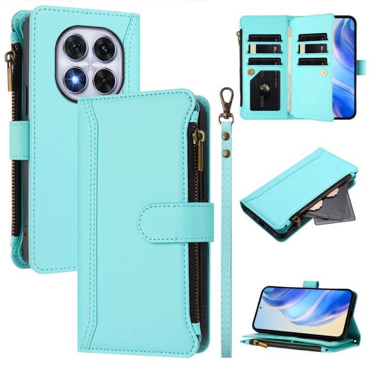 Magnetic Closure 9 Card Slots Zipper Leather Case with Hand Strap, For Redmi A5 4G 173.3mm, For Redmi Note 14 4G 164.84mm, For Redmi Note 14 Pro 5G, For Redmi Note 14 5G / Poco M7 Pro 5G