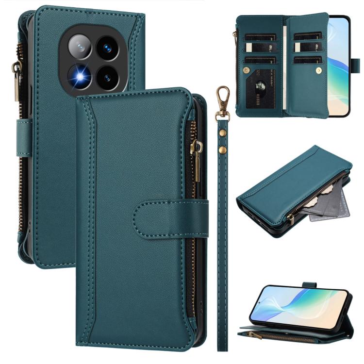 Magnetic Closure 9 Card Slots Zipper Leather Case with Hand Strap, For Redmi K80 / K80 Pro, For Redmi Note 14 Pro 4G, For Redmi Note 14 4G 163.25mm, For Redmi 14C 4G / 14R 5G / A3 Pro