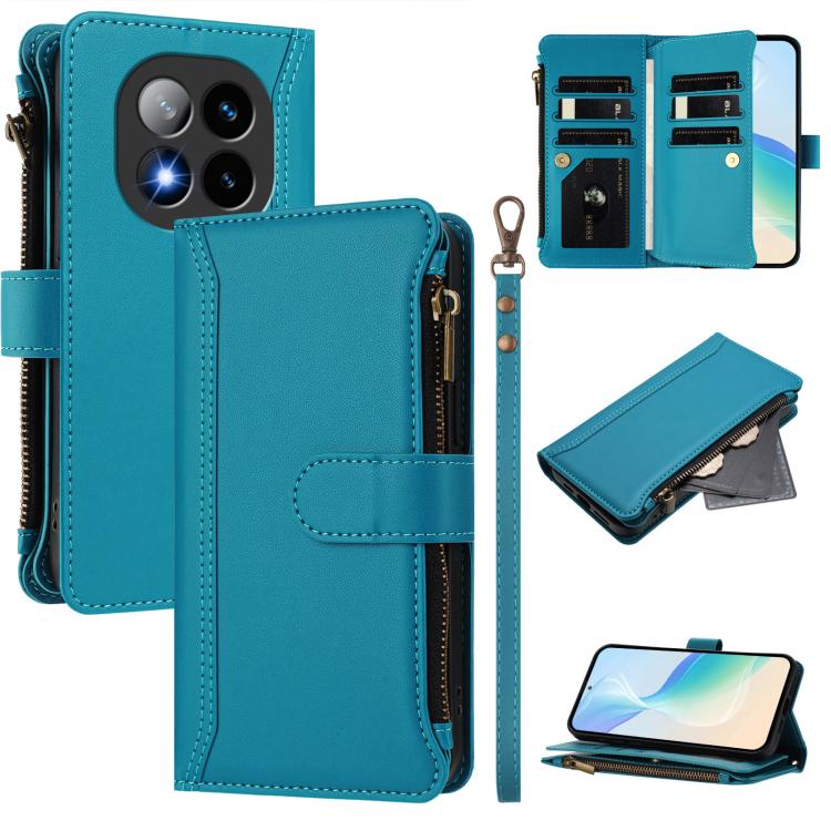 Magnetic Closure 9 Card Slots Zipper Leather Case with Hand Strap, For Redmi K80 / K80 Pro, For Redmi Note 14 Pro 4G, For Redmi Note 14 4G 163.25mm, For Redmi 14C 4G / 14R 5G / A3 Pro