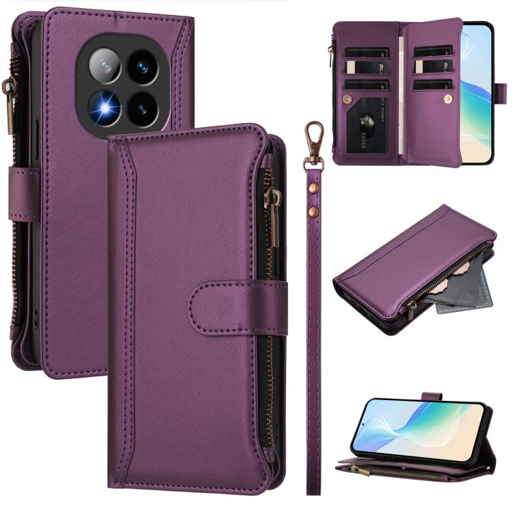 Magnetic Closure 9 Card Slots Zipper Leather Case with Hand Strap, For Redmi K80 / K80 Pro, For Redmi Note 14 Pro 4G, For Redmi Note 14 4G 163.25mm, For Redmi 14C 4G / 14R 5G / A3 Pro