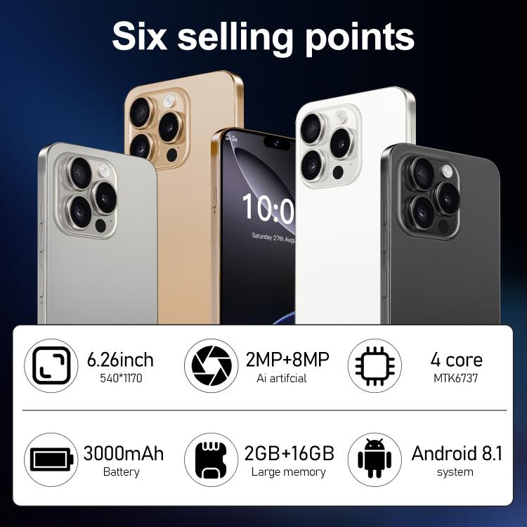 I16 Pro Max / ZPT93, 2GB+16GB, 6.26 inch Android 8.1 MTK6737 Quad Core, Network: 4G, Dual SIM, EU Plug, US Plug, UK Plug, AU Plug
