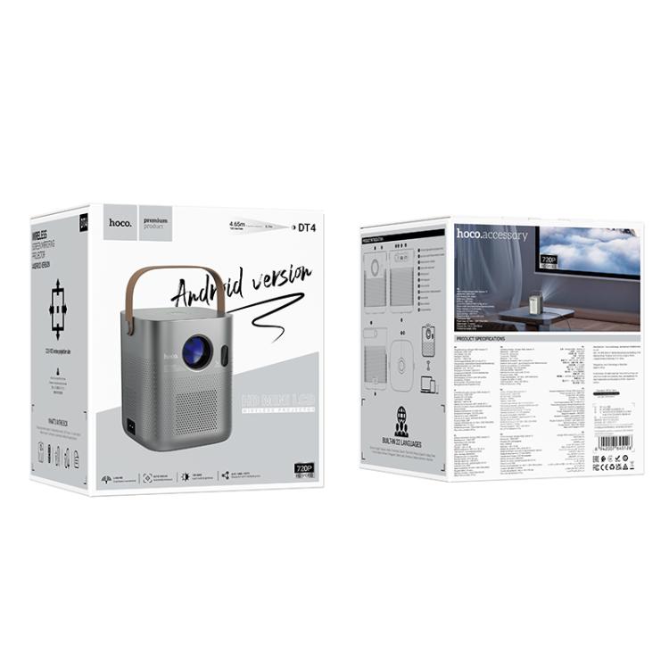 hoco DT4 1280x720P 190ANSI Smart Full Autofocus Projector Android Version, EU Plug(Metal Grey)