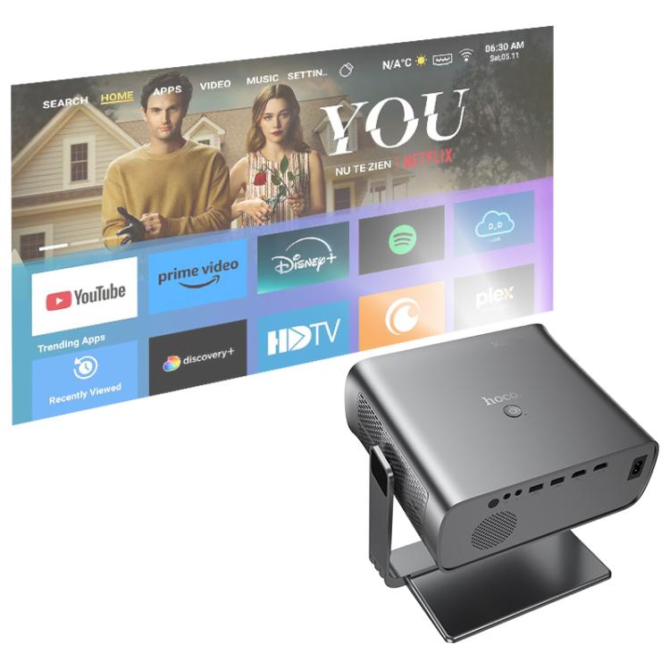 hoco DT5 1920x1080P 270ANSI Smart Electric Focus Projector Android Version, EU Plug(Metal Grey)