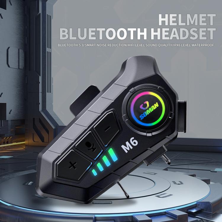 SOMAN Motorcycle Helmet Bluetooth Headset Stereo Voice Microphone, Style:M6-Soft Mic