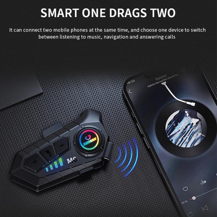 SOMAN Motorcycle Helmet Bluetooth Headset Stereo Voice Microphone, Style:M6-Soft Mic