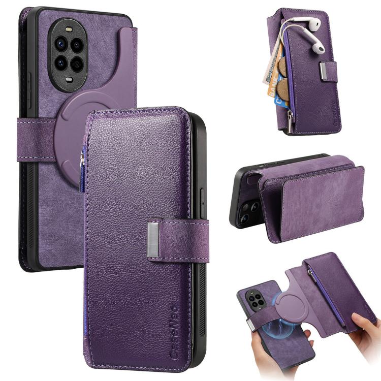 For Huawei nova 13 Pro CaseNeo MagSafe RFID Anti-theft Zipper Wallet Retro Leather Phone Case(Purple)