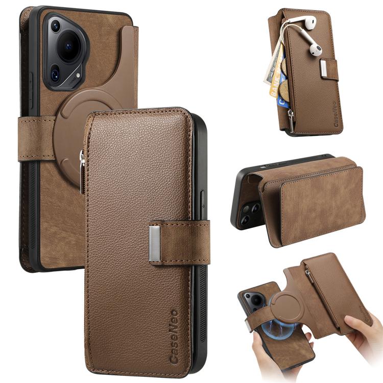 For Huawei Pura 70 Ultra CaseNeo MagSafe RFID Anti-theft Zipper Wallet Retro Leather Phone Case(Brown)